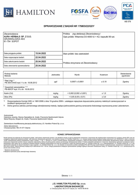 Witamina D3 4000 IU + K2, kapsułki 90 szt.