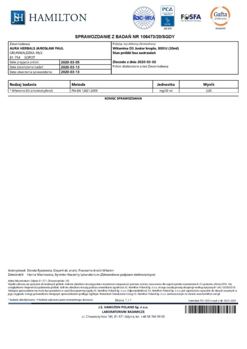 Witamina D3 800 IU Junior, krople 30 ml
