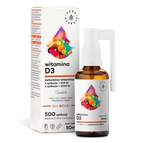 AURA HERBALS Witamina D3 dla dzieci MCT aerozol 50ml AURA HERBALS Witamina D3 dla dzieci MCT aerozol 50ml