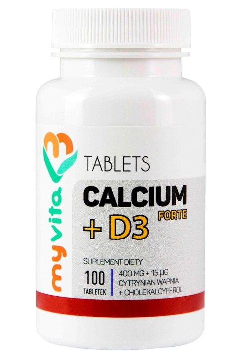 MyVita Calcium + D3 Forte 100tabl. - Cytrynian wapnia 400mg + D3 15mcg MyVita Calcium + D3 Forte 100tabl. - Cytrynian wapnia 400mg + D3 15mcg
