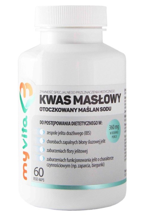 MyVita Kwas masłowy (maślan sodu) 360mg, 60kaps. MyVita Kwas masłowy (maślan sodu) 360mg, 60kaps.