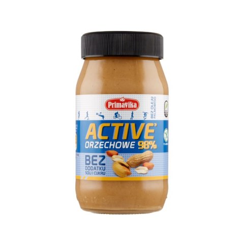 PRIMAVIKA Masło orzechowe Active 98% bez soli i cukru 470g PRIMAVIKA Masło orzechowe Active 98% bez soli i cukru 470g