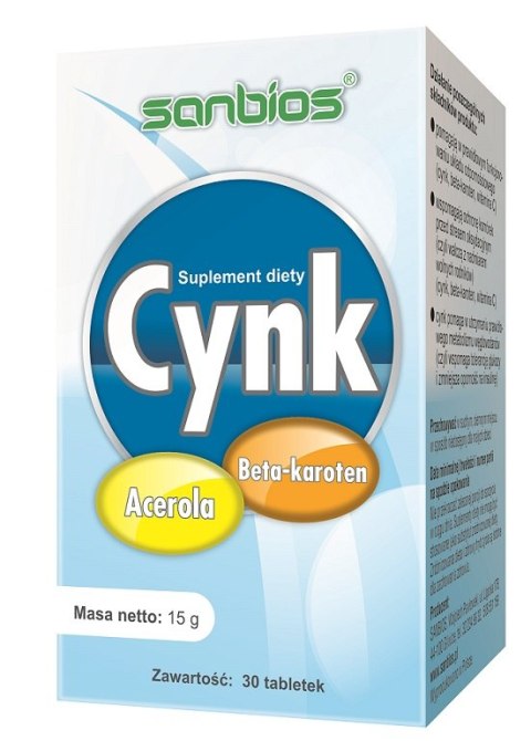 SANBIOS Cynk + acerola i beta-karoten 30tabl. SANBIOS Cynk + acerola i beta-karoten 30tabl.