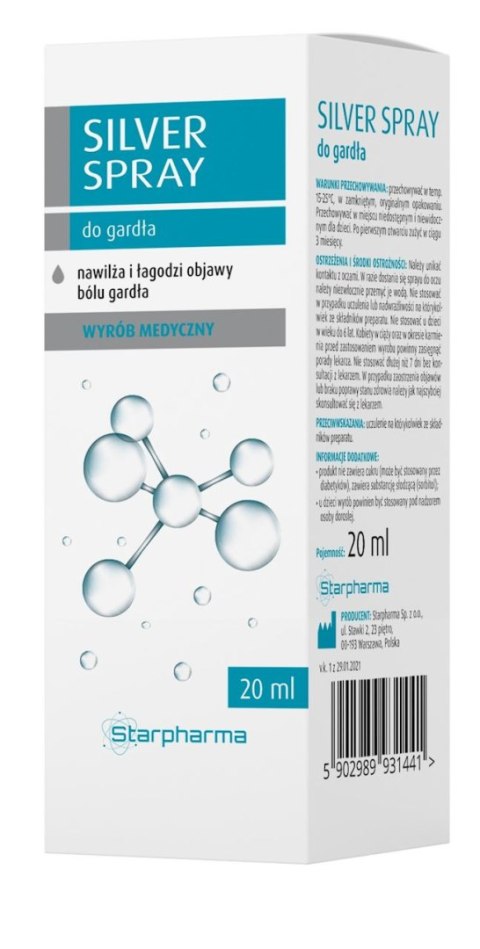 SILVER SPRAY do gardła 20ml STARPHARMA SILVER SPRAY do gardła 20ml STARPHARMA