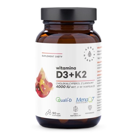 AURA HERBALS Witamina D3 + K2 90 kaps. (4000IU + 100mcg) AURA HERBALS Witamina D3 + K2 90 kaps. (4000IU + 100mcg)