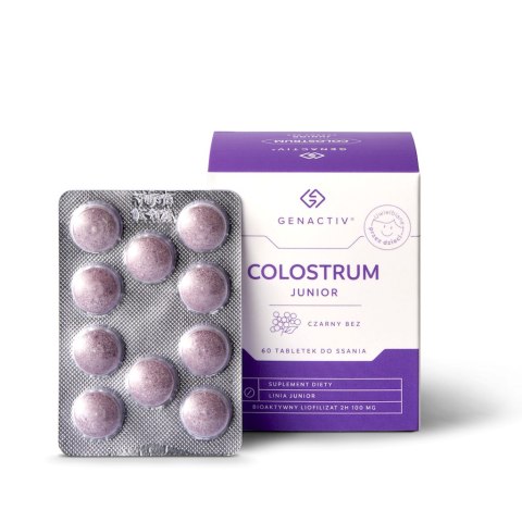 GENACTIV Colostrum Junior czarny bez 100mg 60 tabletek do ssania - bioaktywny liofilizat 2h GENACTIV Colostrum Junior czarny bez 100mg 60 tabletek do ssania - bioaktywny liofilizat 2h
