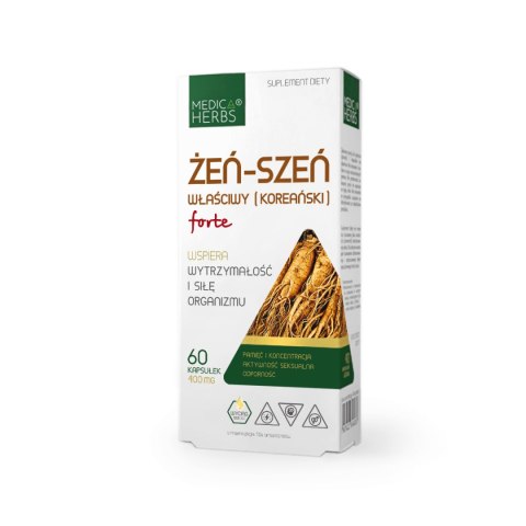 MEDICA HERBS Żeń-szeń właściwy (koreański) forte 400mg, 60 kaps. MEDICA HERBS Żeń-szeń właściwy (koreański) forte 400mg, 60 kaps.
