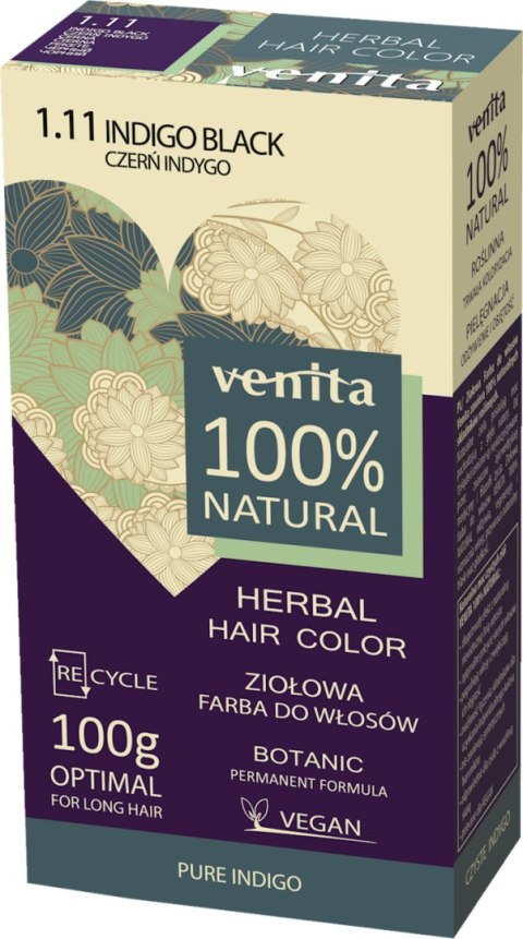 VENITA 100% ziołowa farba do włosów 1.11 czerń indygo 100g VENITA 100% ziołowa farba do włosów 1.11 czerń indygo 100g