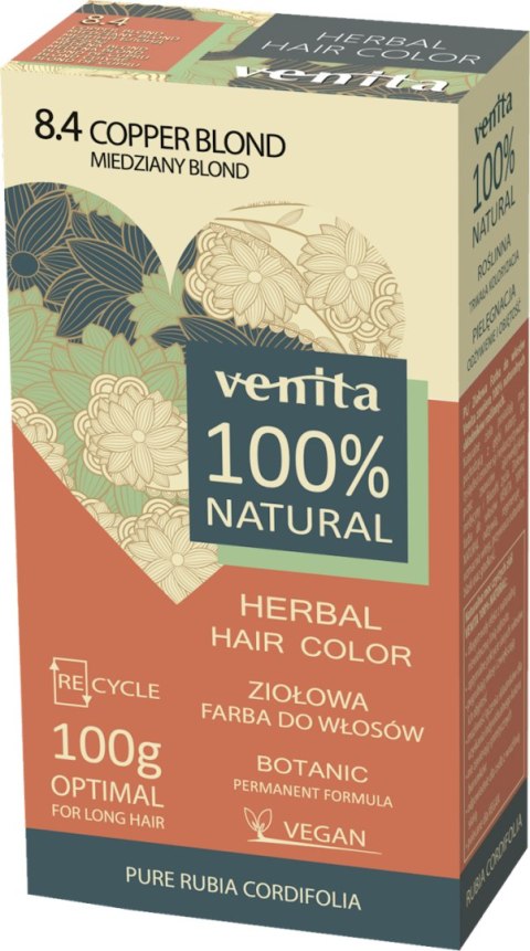 VENITA 100% ziołowa farba do włosów 8.4 miedziany blond 100g VENITA 100% ziołowa farba do włosów 8.4 miedziany blond 100g