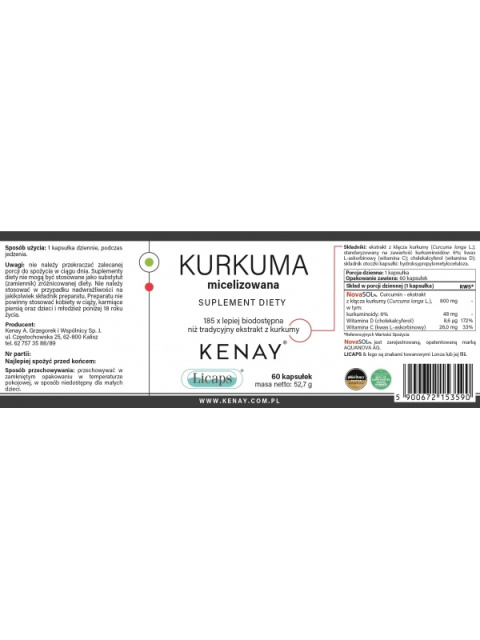KENAY Kurkuma micelizowana 60kaps. Licaps