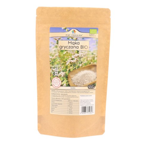 PIĘĆ PRZEMIAN Mąka gryczana BIAŁA bezglutenowa BIO 500g PIĘĆ PRZEMIAN Mąka gryczana BIAŁA bezglutenowa BIO 500g